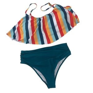 CUPSHE Striped Multicolor Bikini Set (top 2XL, bottom XL)